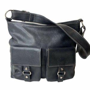 Carla Sade Black Leather Adjustable Strap Hobo Bag